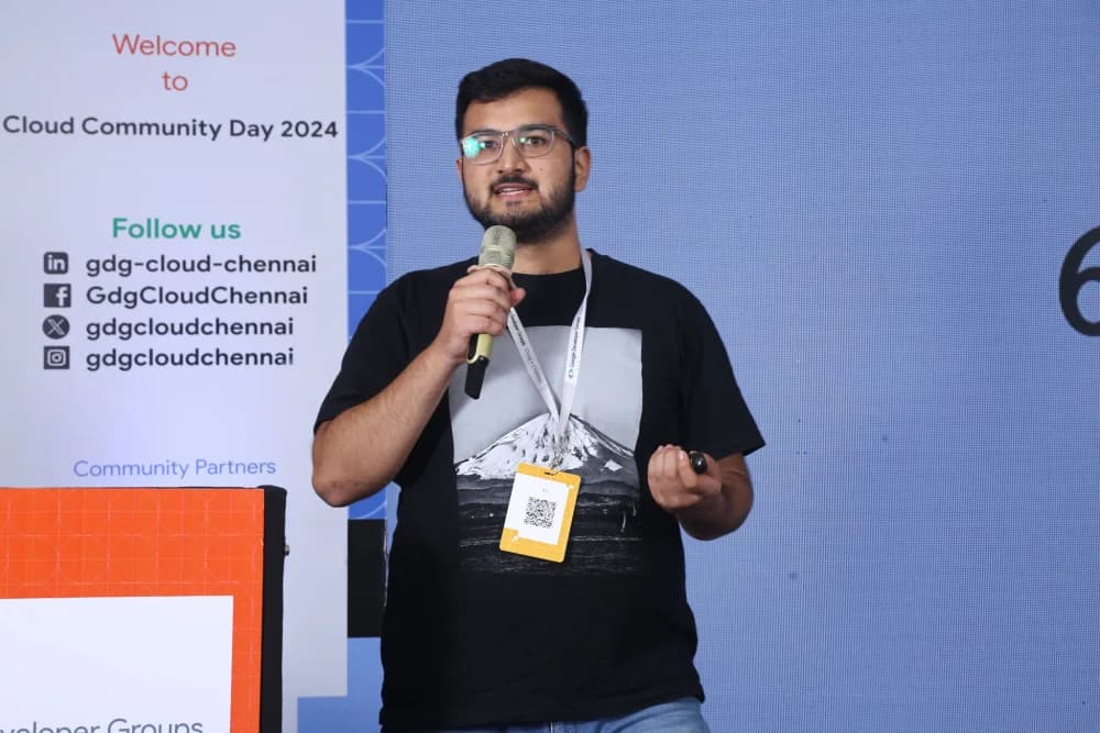 Aditya Thakur, software engineer and Flutter developer, speaking at a tech conference